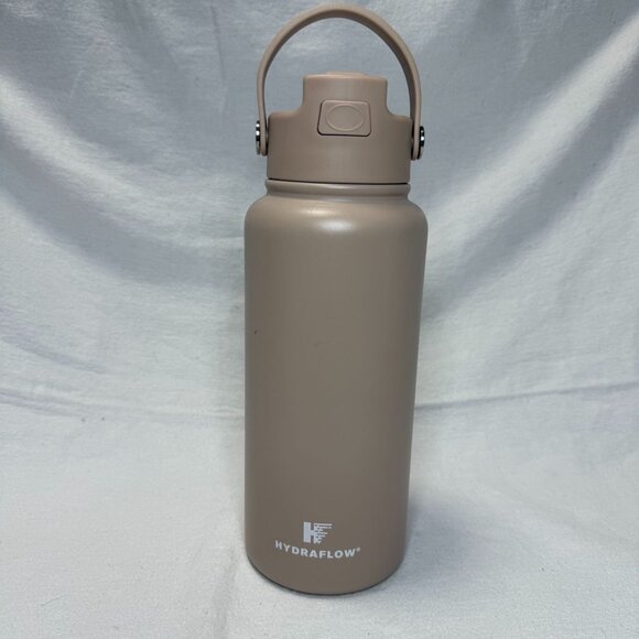 Hydraflow 32 Oz Beige Insulated Stainless Steel Water Bottle With Flip Lid & Han - Picture 1 of 15